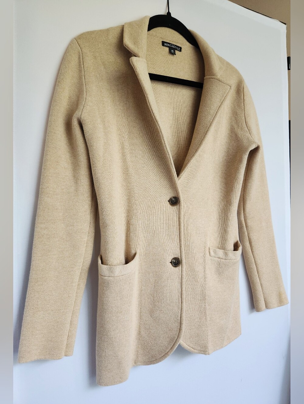 J.Crew Mercantile Tan Knit Sweater Blazer Jacket Academia Style, 100% Cotton XS